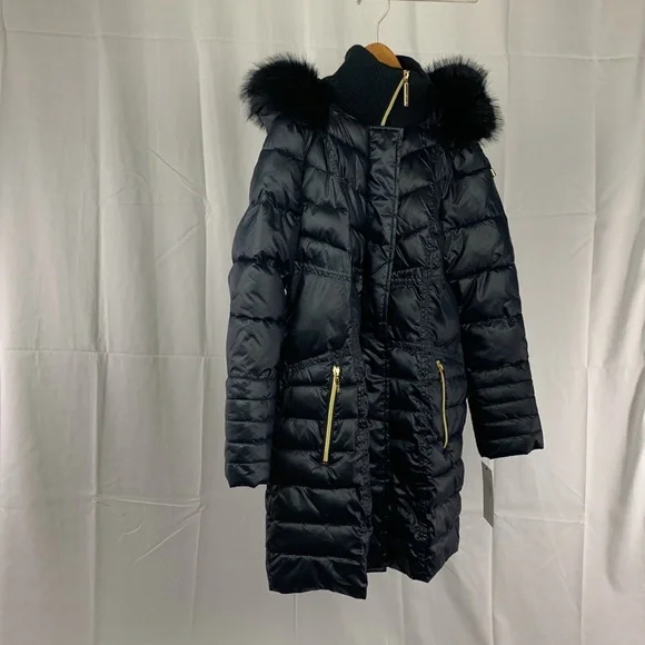 Kensie Quilted Faux Fur Hoodie Puffer Jacket Size Medium NWT Navy - Picture 5 of 12